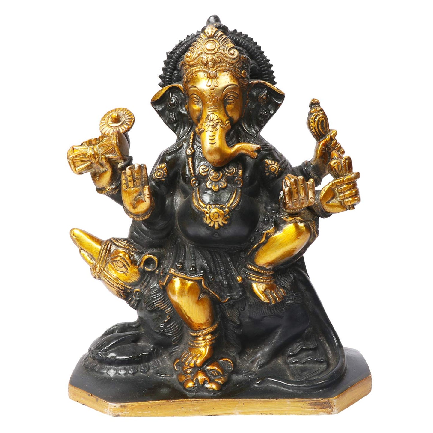 Brass Ganesha Idol for Home Decoration Ganpati Statue Murti for Gift Height 8 Inch Weight 2.7 Kg Color Black - SvarupArt