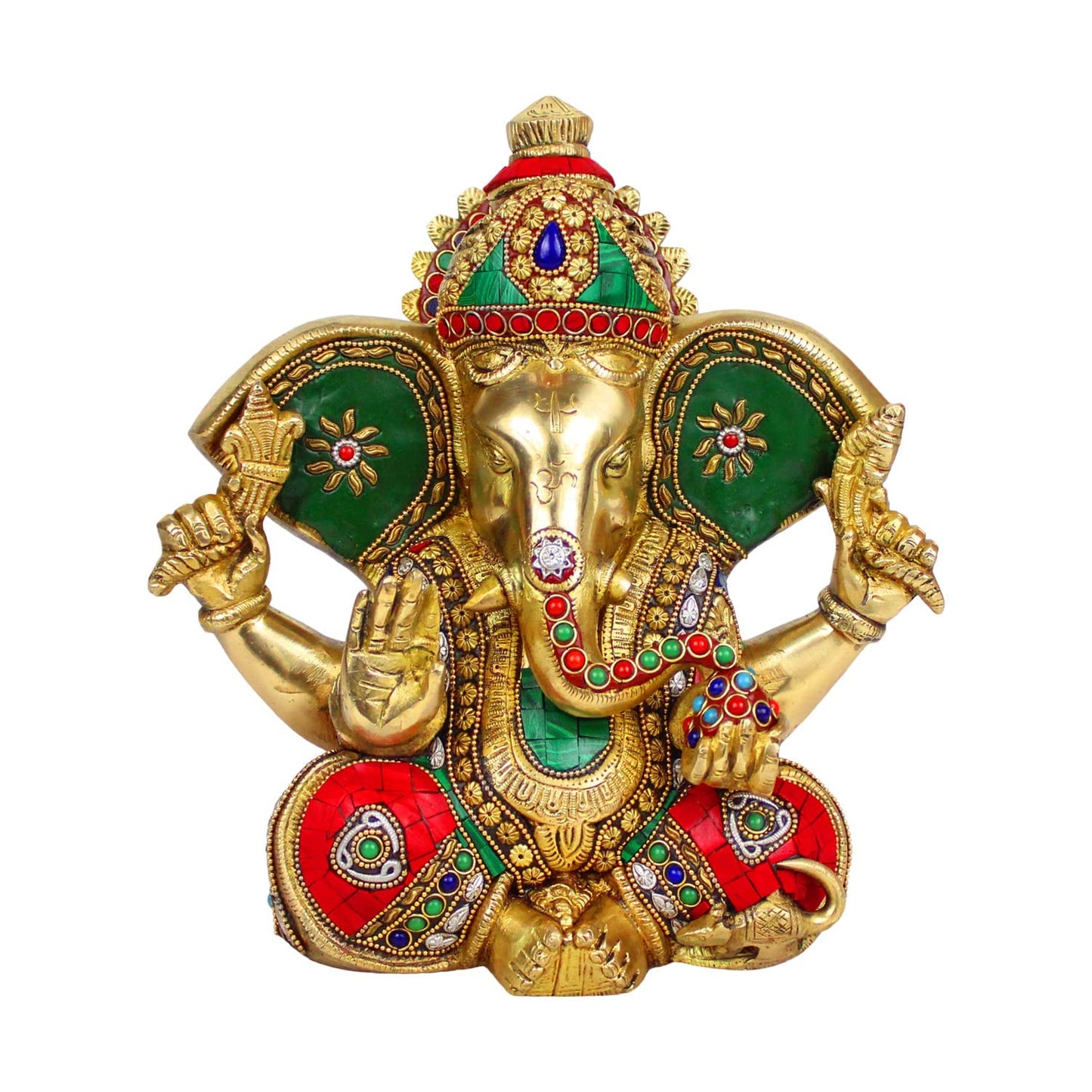 Brass Ganesha Idol for Home Decoration Ganpati Statue Murti for Gift Height 9.5 Inch Weight 5.6 Kg Color Multicolor - SvarupArt