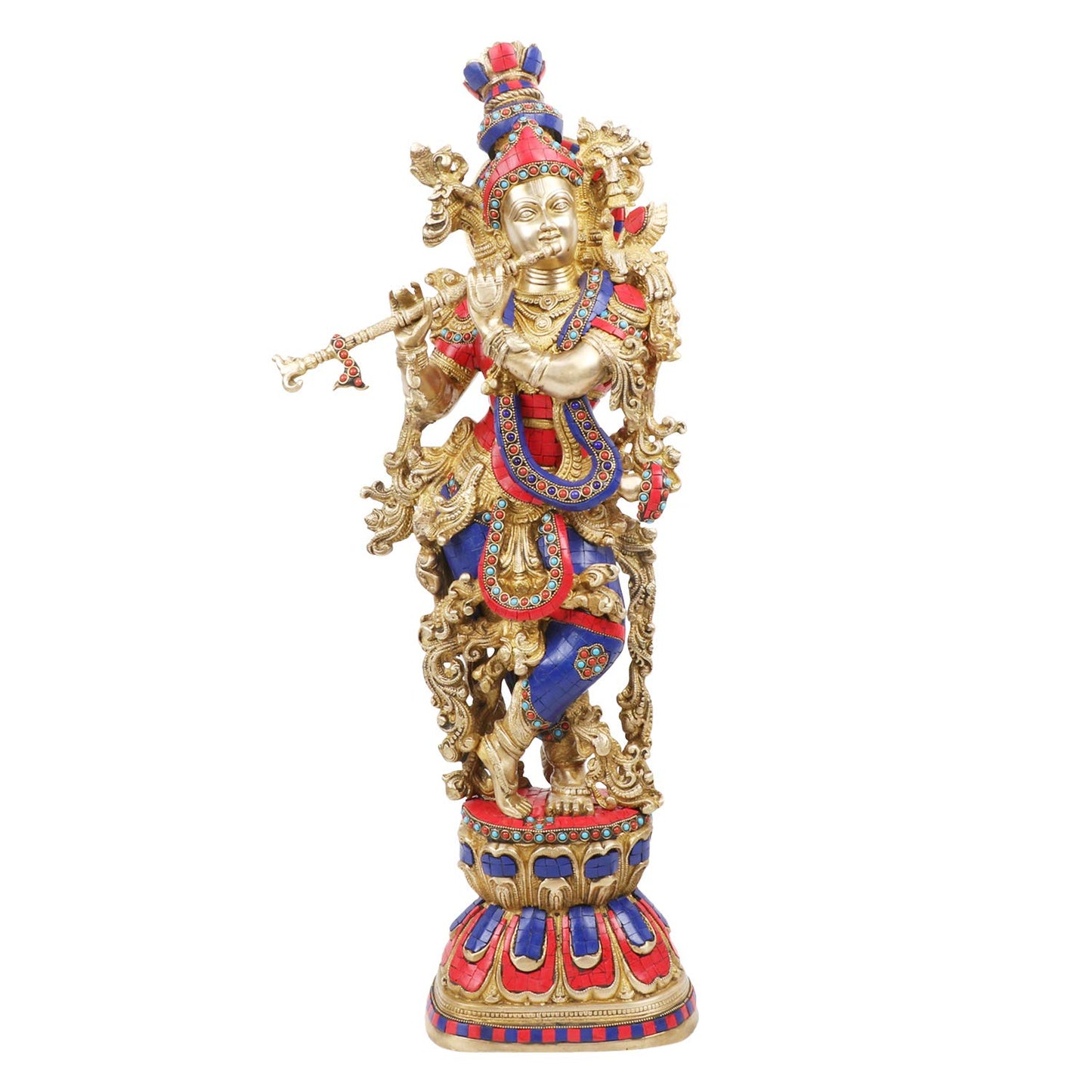 Brass Krishna Big Size Kishan Murti Idol Statue Sculpture Decorative Showpiece for Home Office Decor Multicolour (29") - SvarupArt