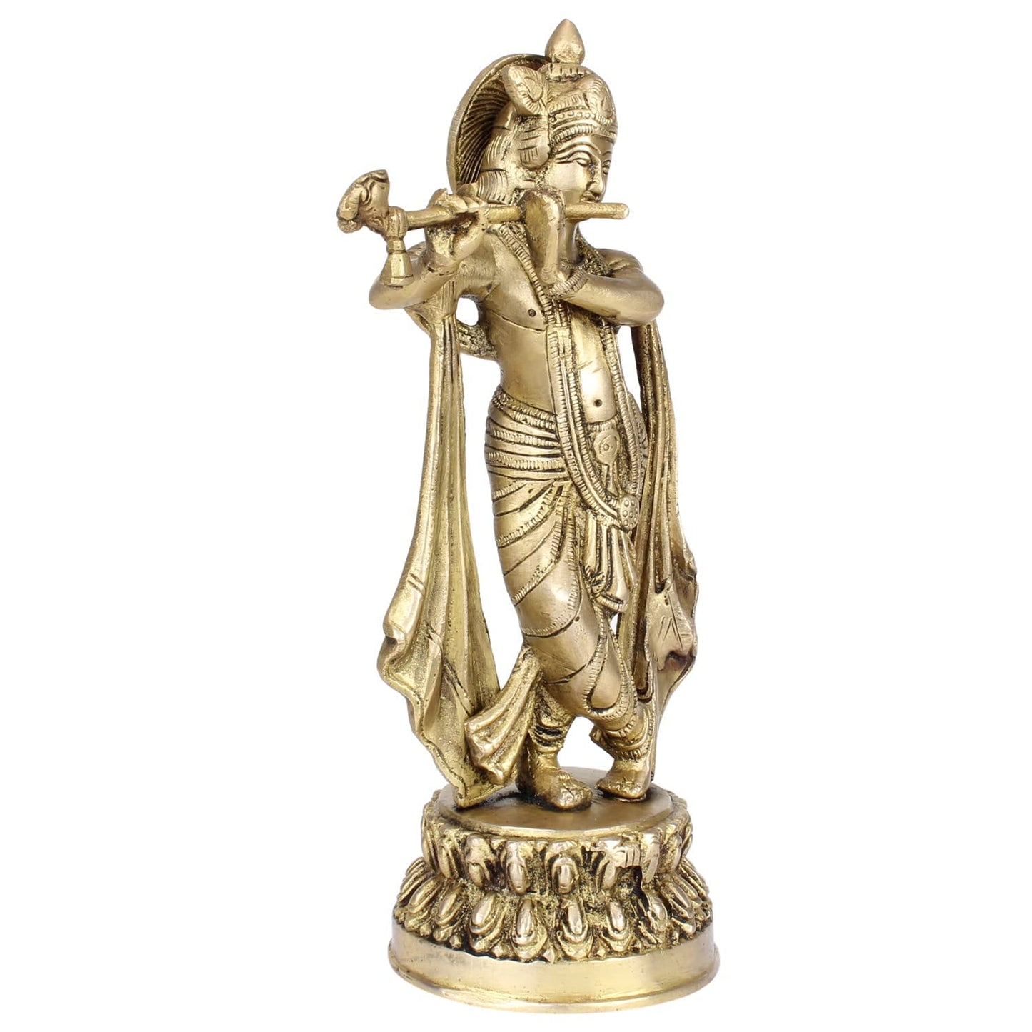 Brass Metal Lord Krishna Idol God of Love Playing Flute For Temple Puja Home Decor Gift 10 Inch - SvarupArt
