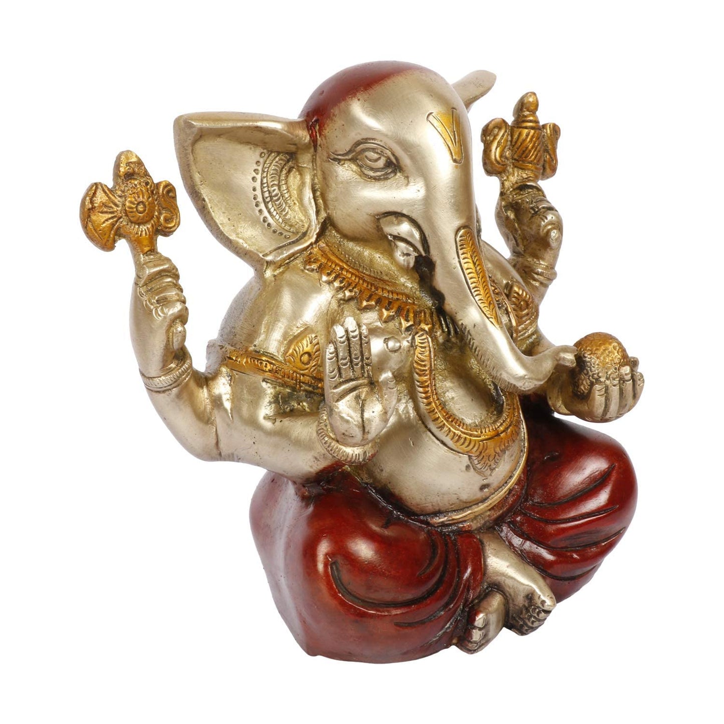 Brass Ganesha Idol for Home Decoration Ganpati Statue Murti for Gift Height 6.5 Inch Weight 3 Kg Color Multicolor - SvarupArt