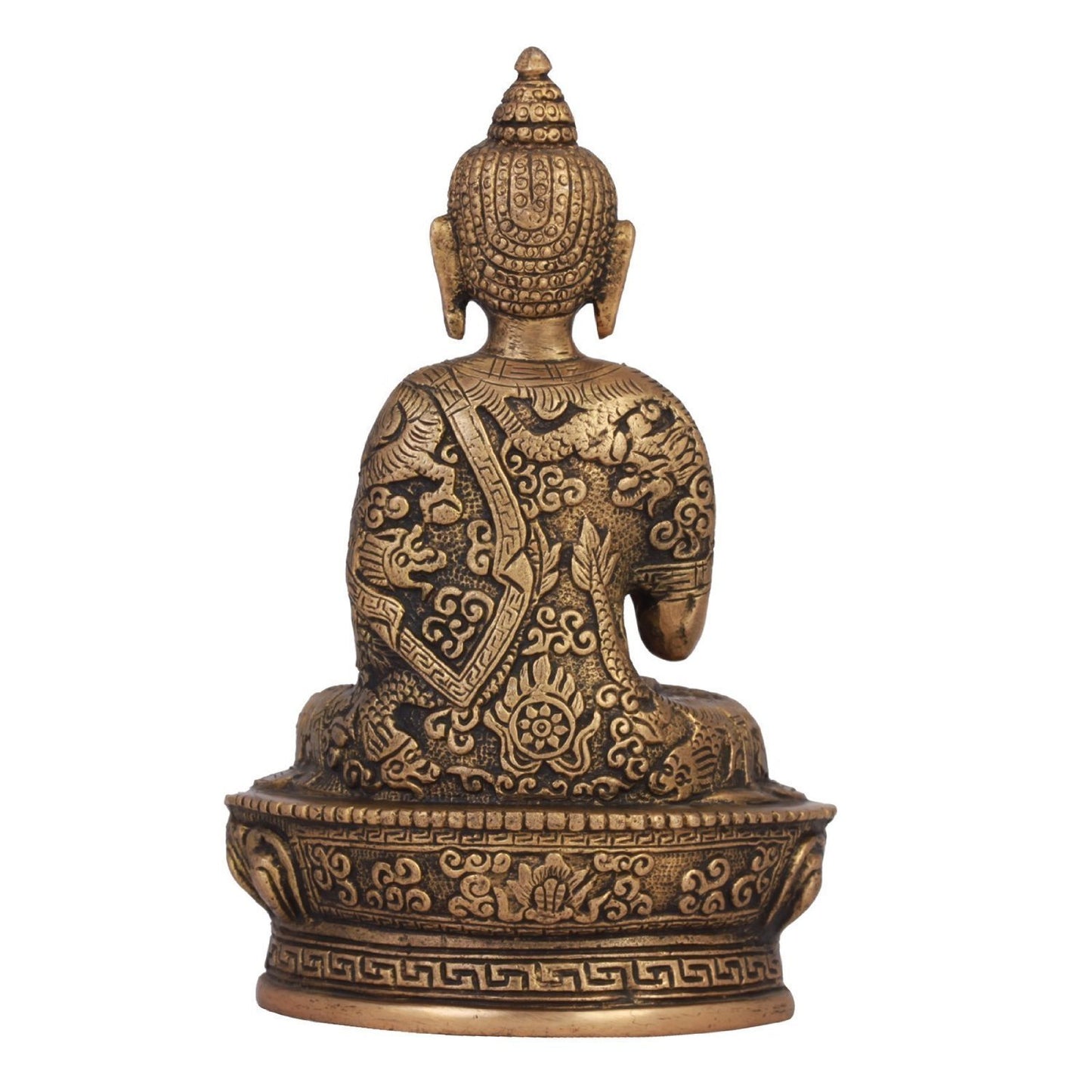 Brass Buddha Idol Statue Tibetan Buddhist Décor Height 7 Inch Weight 1 Kg Gold Color - SvarupArt
