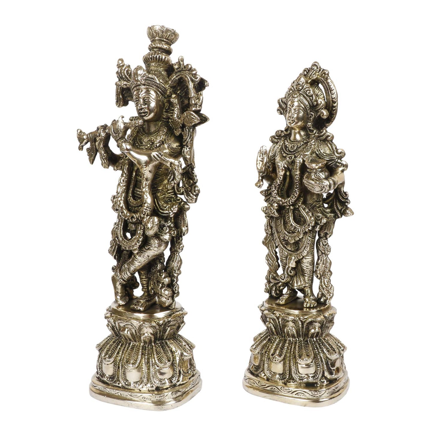 Brass Radha Krishna Murti Big Size Idol for Gift Height 13 Inch Weight 5 Kg Color Antique Gold - SvarupArt