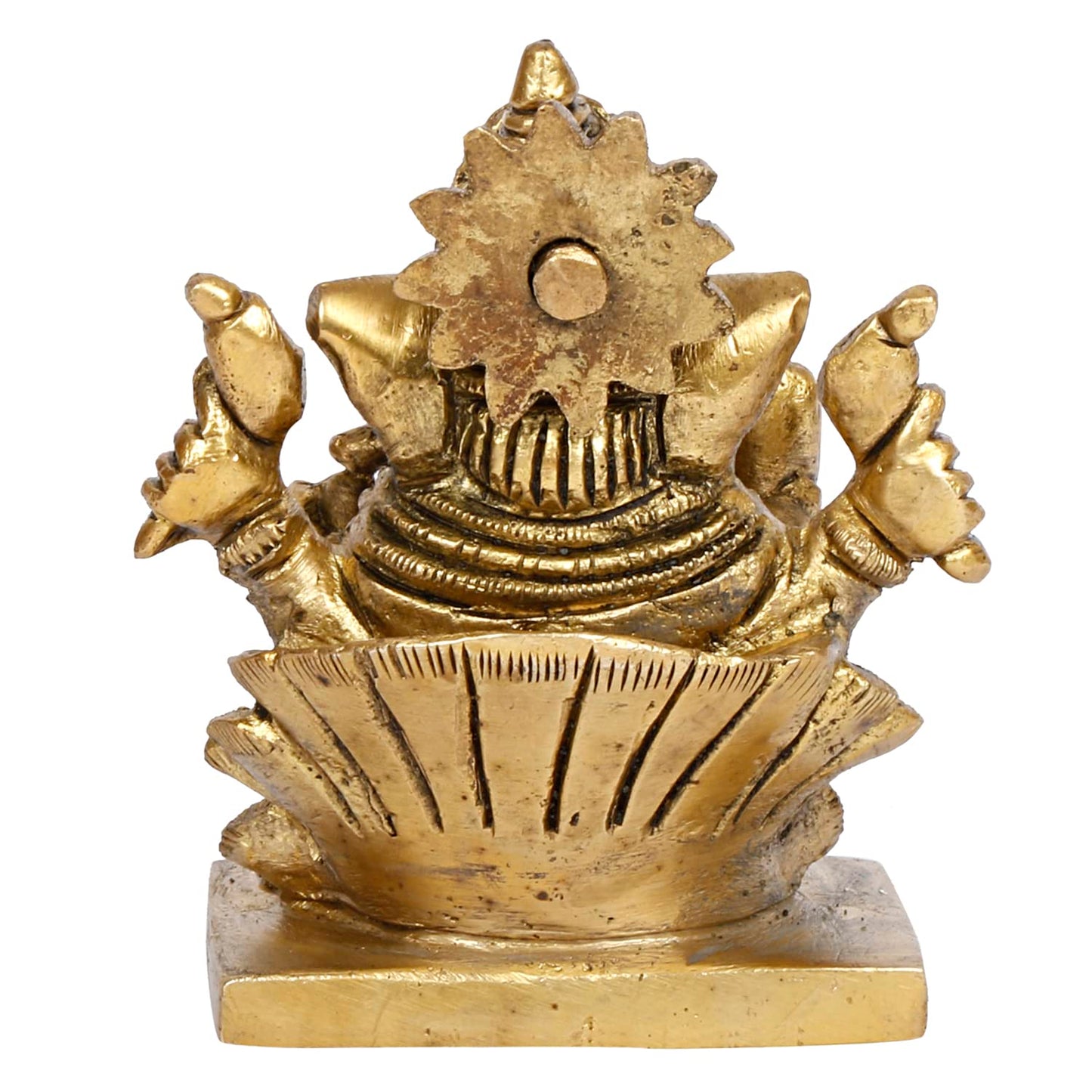 Brass Lord Ganesh Ganpati Sitting On Lotus Ganesha Idol for Puja Home Decor Gift Height 3 inch - SvarupArt
