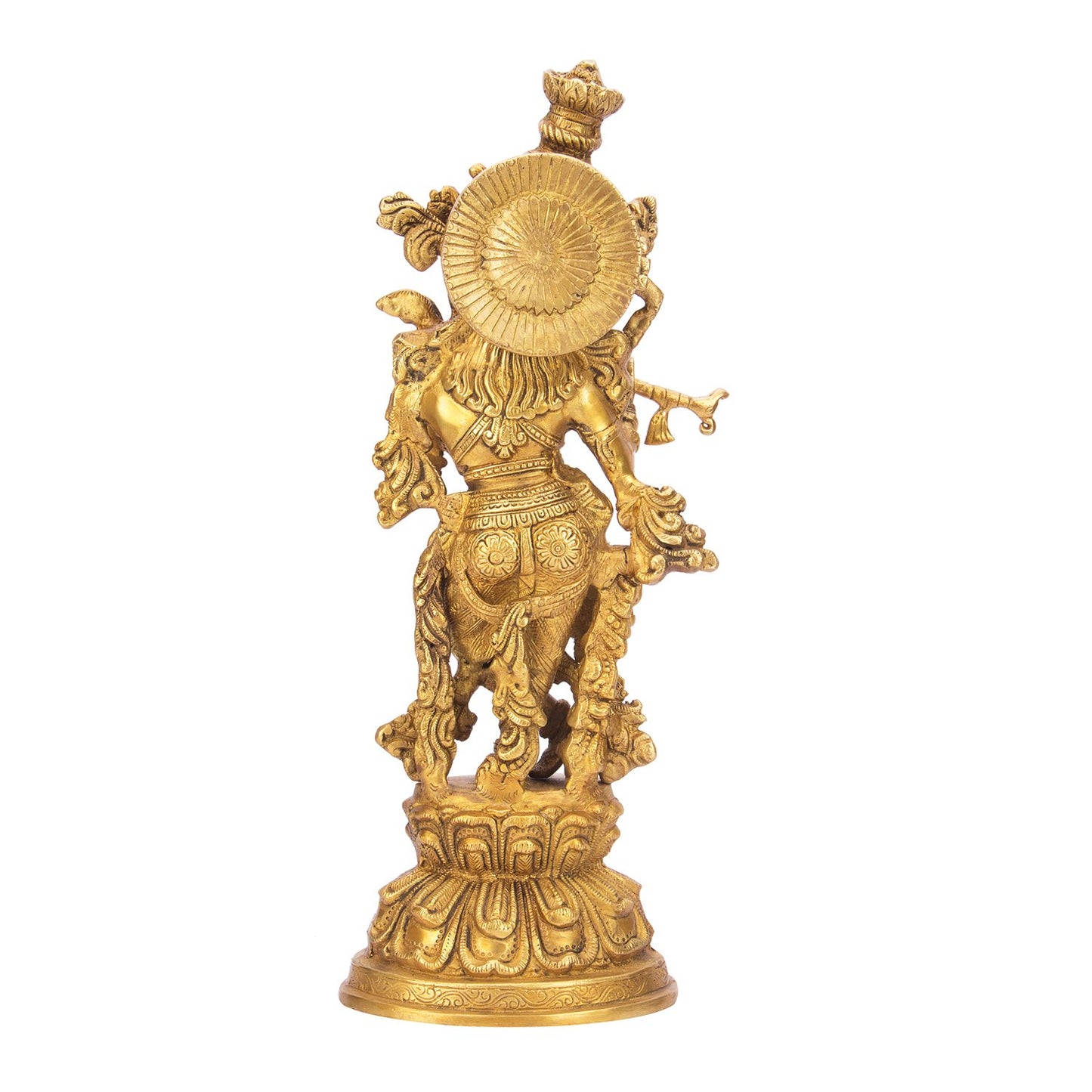 Brass Krishna Bhagwan Idol Murli Kishan Murti Playing Bansuri Gift for Home Mandir Decor Marriage Height 15 Inch - SvarupArt