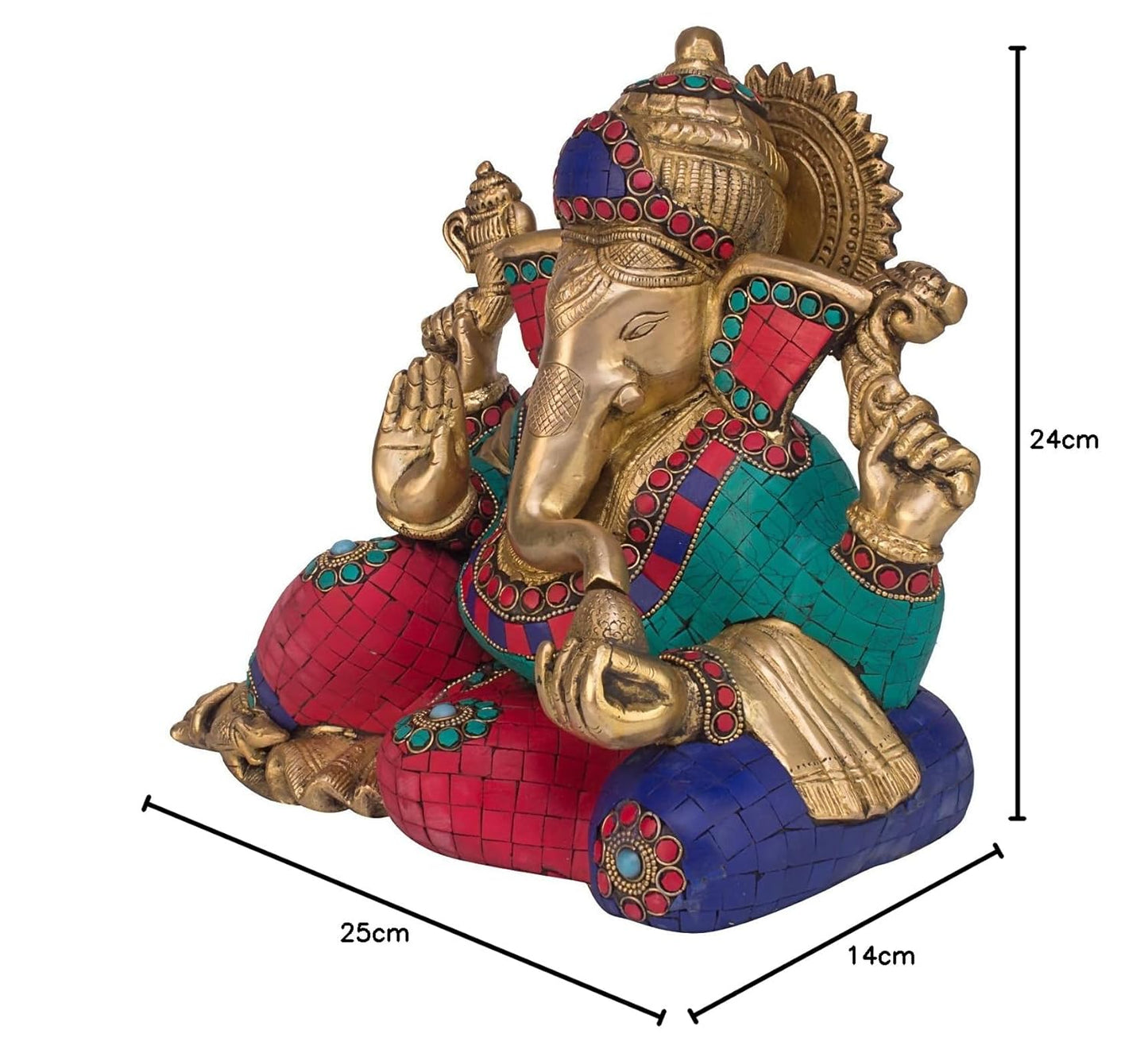 Brass Ganesha Idol for Home Decoration Ganpati Statue Murti for Gift Height 9.4 Inch Weight 6.5 Kg Color Multicolor - SvarupArt