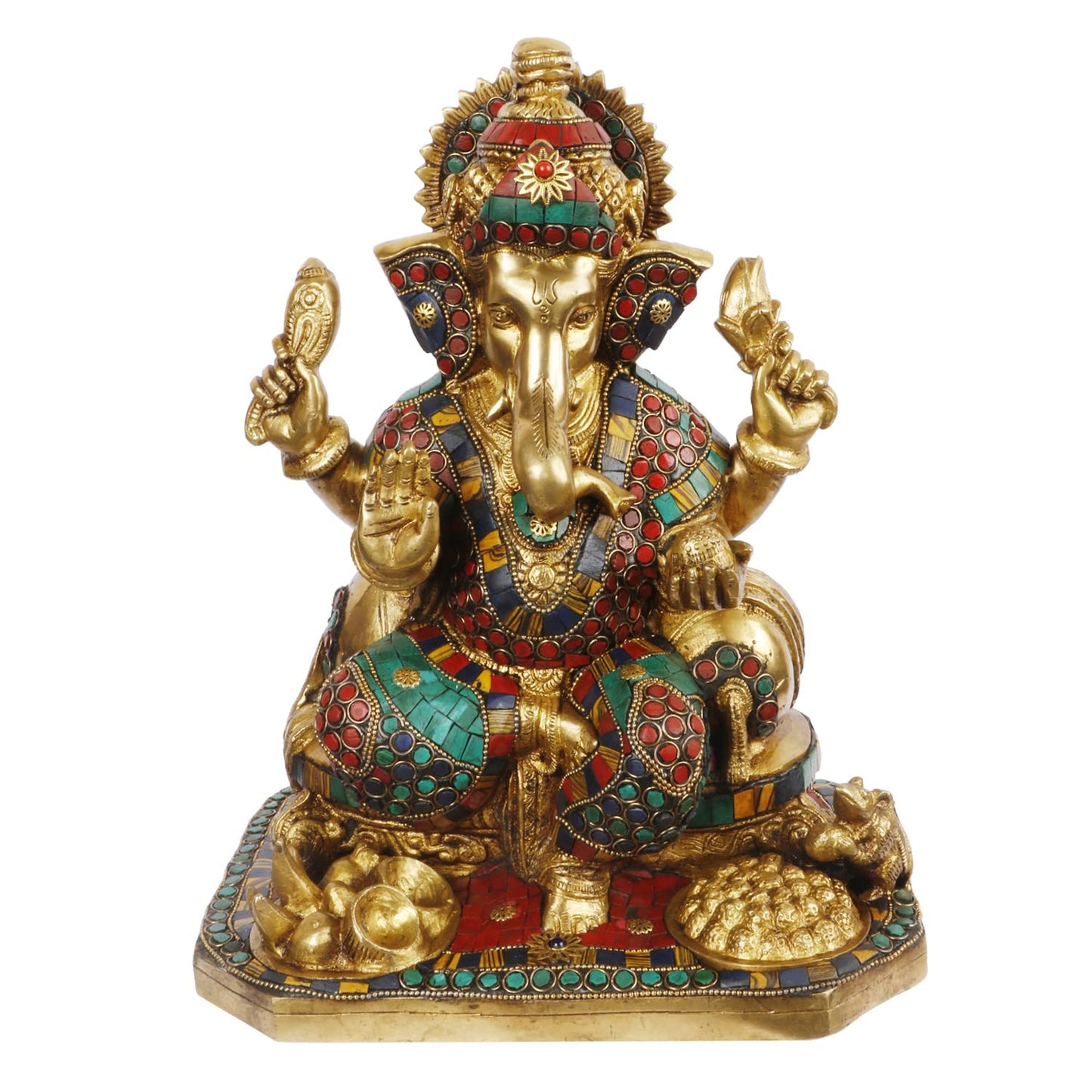 Brass Ganesha Idol for Home Decoration Ganpati Statue Murti for Gift Height 12 Inch Weight 8.9 Kg Color Multicolor - SvarupArt