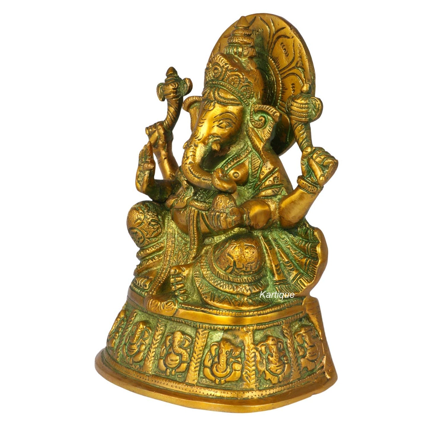 Brass Ganesha Idol for Home Decoration Ganpati Statue Murti for Gift Height 8 Inch Weight 2.5 Kg Color Green - SvarupArt