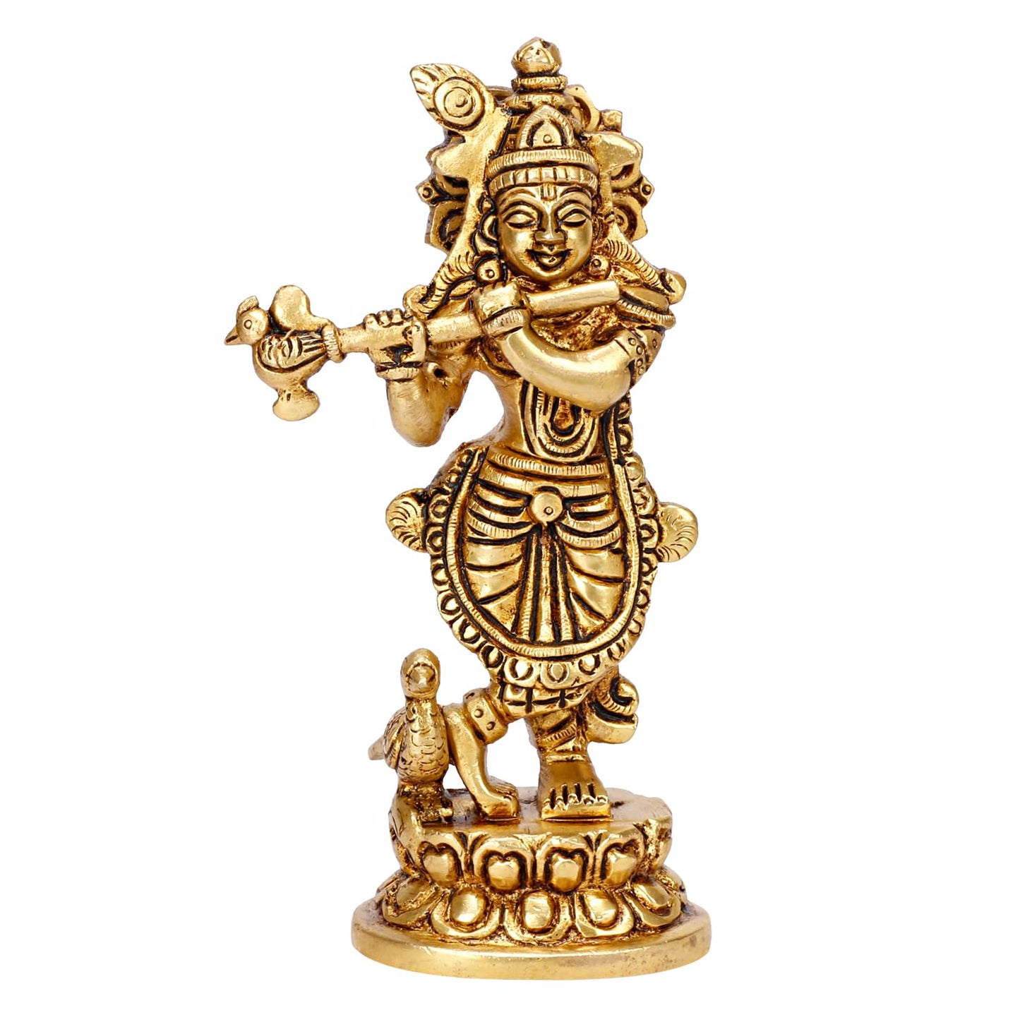 Brass Lord Krishna Idol with Flute Kanha Ji ki Murti Idols For Puja Decor Gift Gold Color Height 6 Inches - SvarupArt