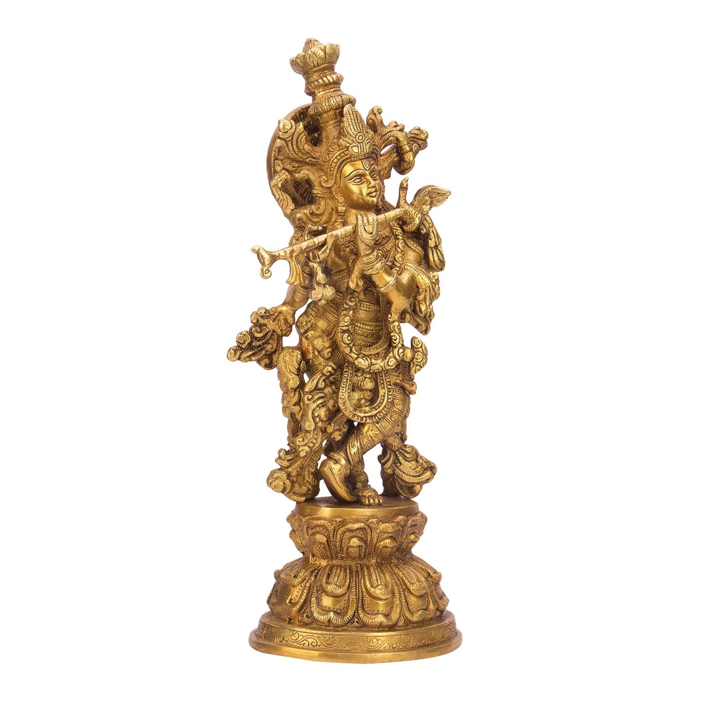 Brass Krishna Bhagwan Idol Murli Kishan Murti Playing Bansuri Gift for Home Mandir Decor Marriage Height 15 Inch - SvarupArt
