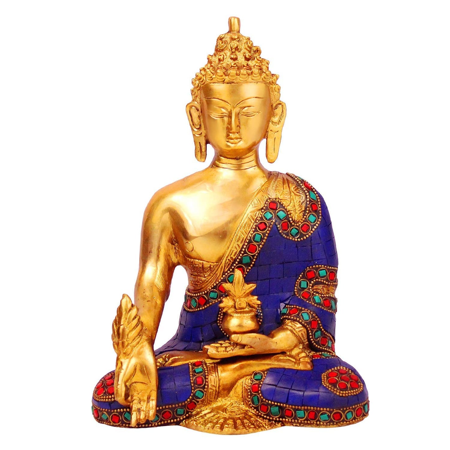 Brass Buddha Idol in Bhumisparsha Mudra Statue Tibetan Buddhist Décor Height 9 Inch Weight 2.7 Kg Multicolor - SvarupArt