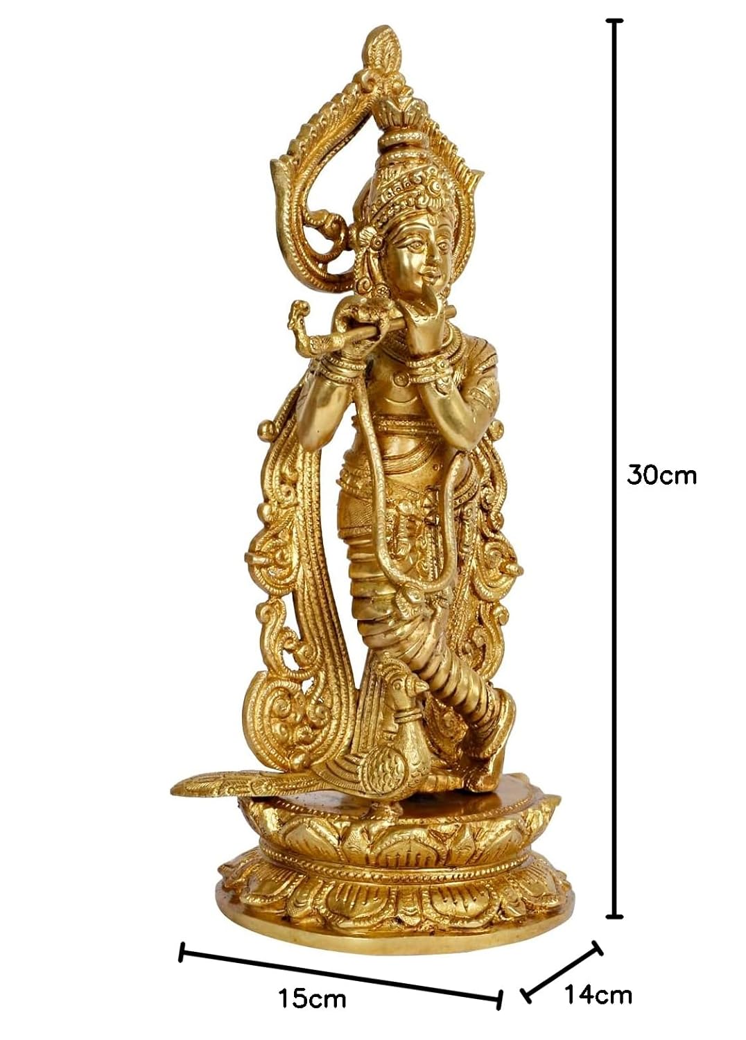 Brass Krishna Bhagwan Idol Murli Kishan Murti Playing Bansuri Gift for Home Mandir Decor Marriage Height 12 Inch - SvarupArt