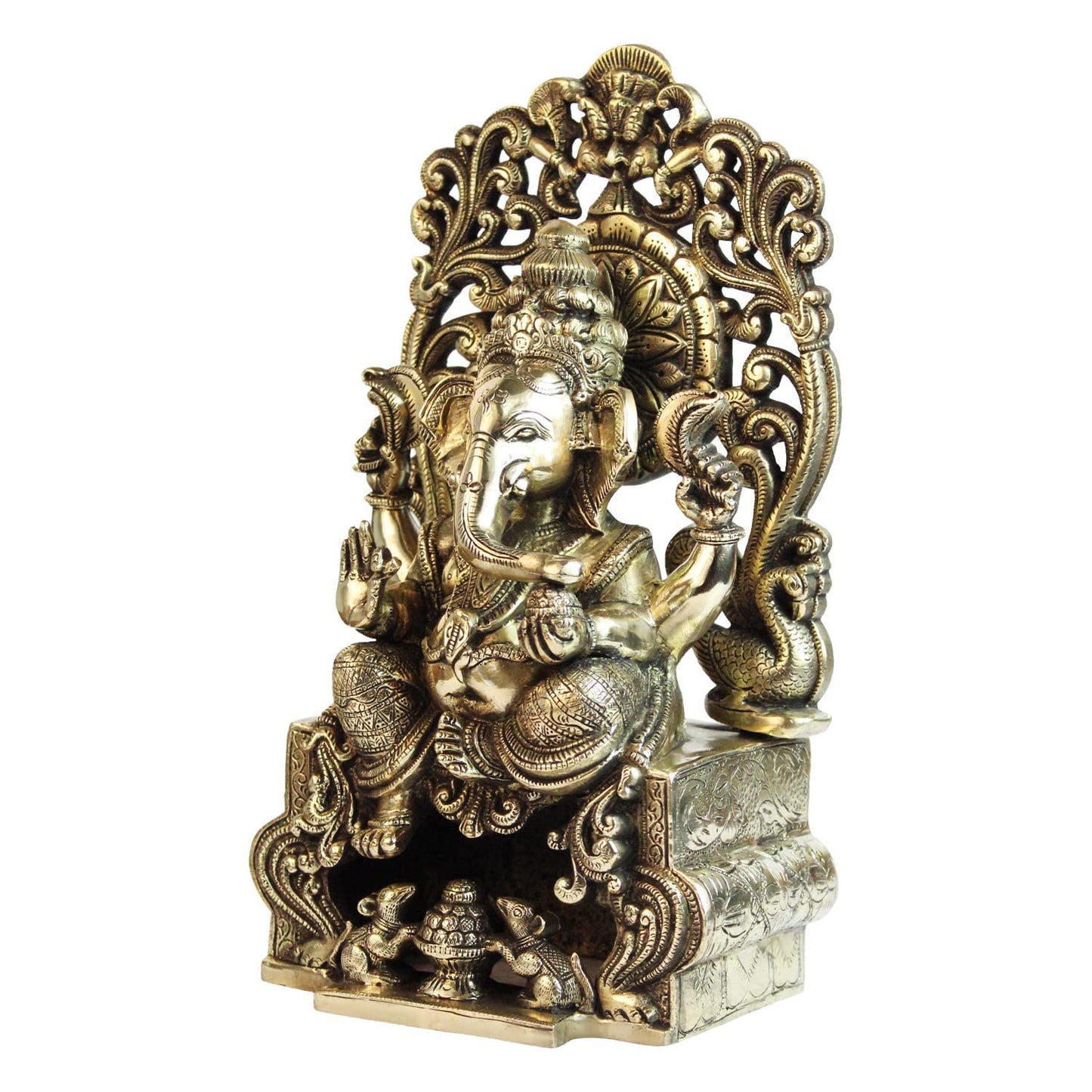 Brass Ganesha Idol for Home Decoration Ganpati Statue Murti for Gift Height 13 Inch Weight 7.2 Kg Color Antique Gold - SvarupArt