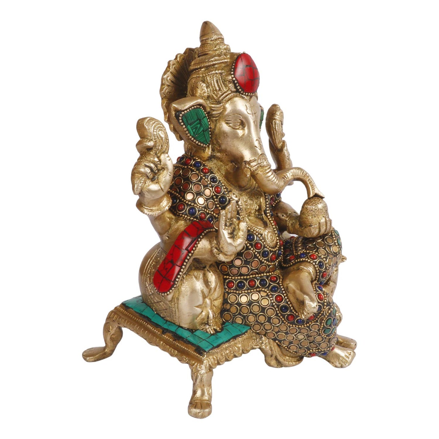 Brass Ganesha Idol for Home Decoration Ganpati Statue Murti for Gift Height 8.5 Inch Weight 3 Kg Color Multicolor - SvarupArt
