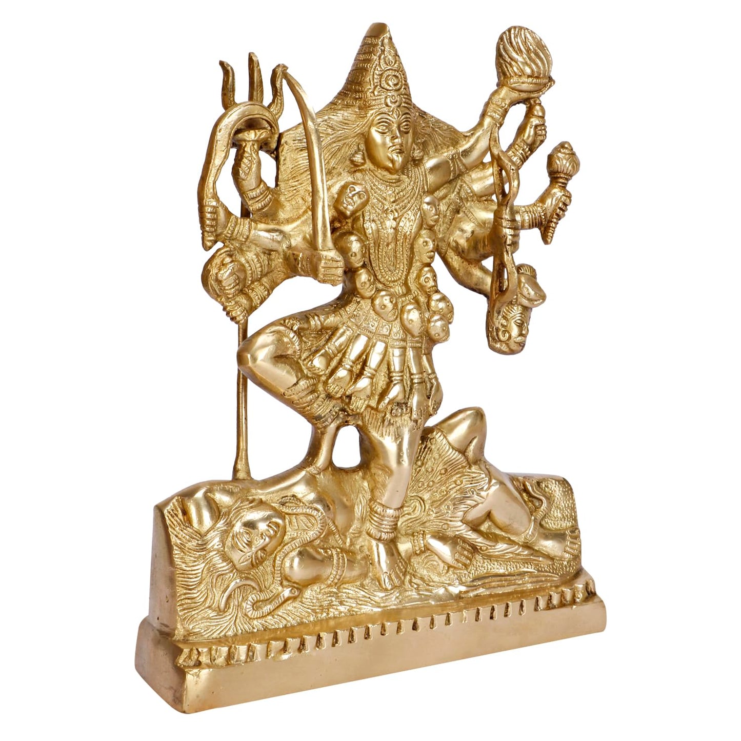 Kali Maa Murti Goddess Maha Kali Mahakali Kalika Maa Brass Statue Sculpture Idol Murti Decor Gold Color (Height 12 Inch) - SvarupArt