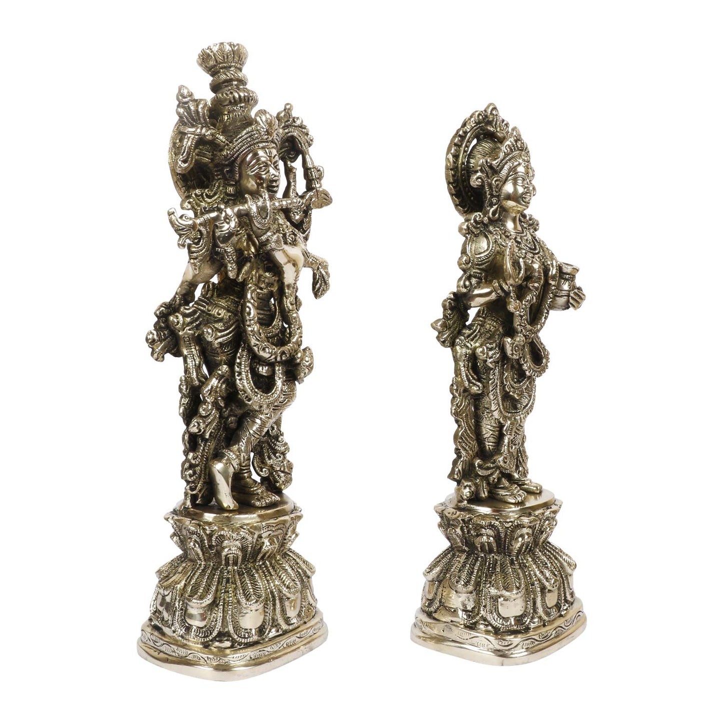 Brass Radha Krishna Murti Big Size Idol for Gift Height 13 Inch Weight 5 Kg Color Antique Gold - SvarupArt