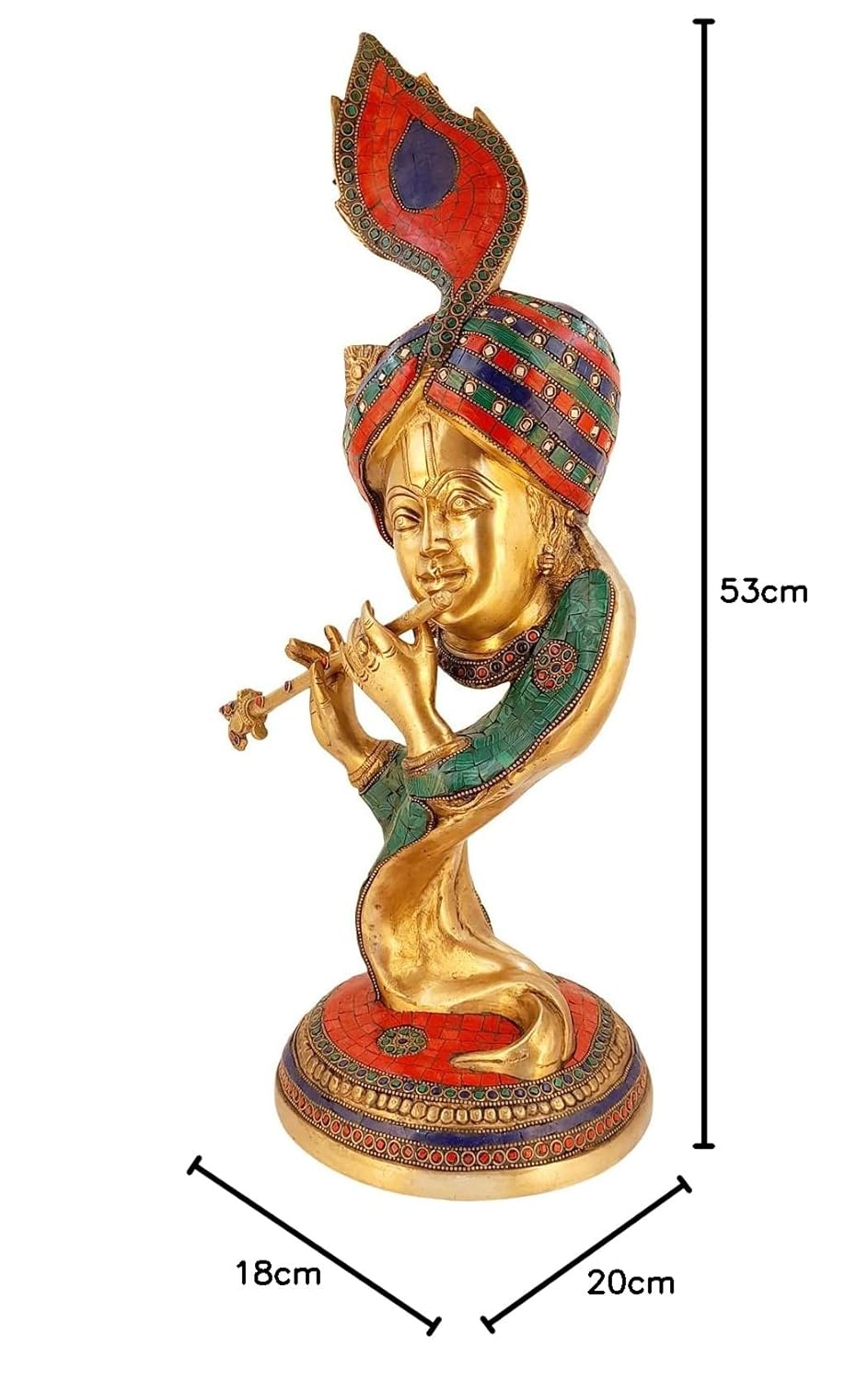 Brass Krishna Bhagwan Idol Murli Kishan Murti Playing Bansuri with Morpankh Gift for Home Mandir Decor Marriage - SvarupArt
