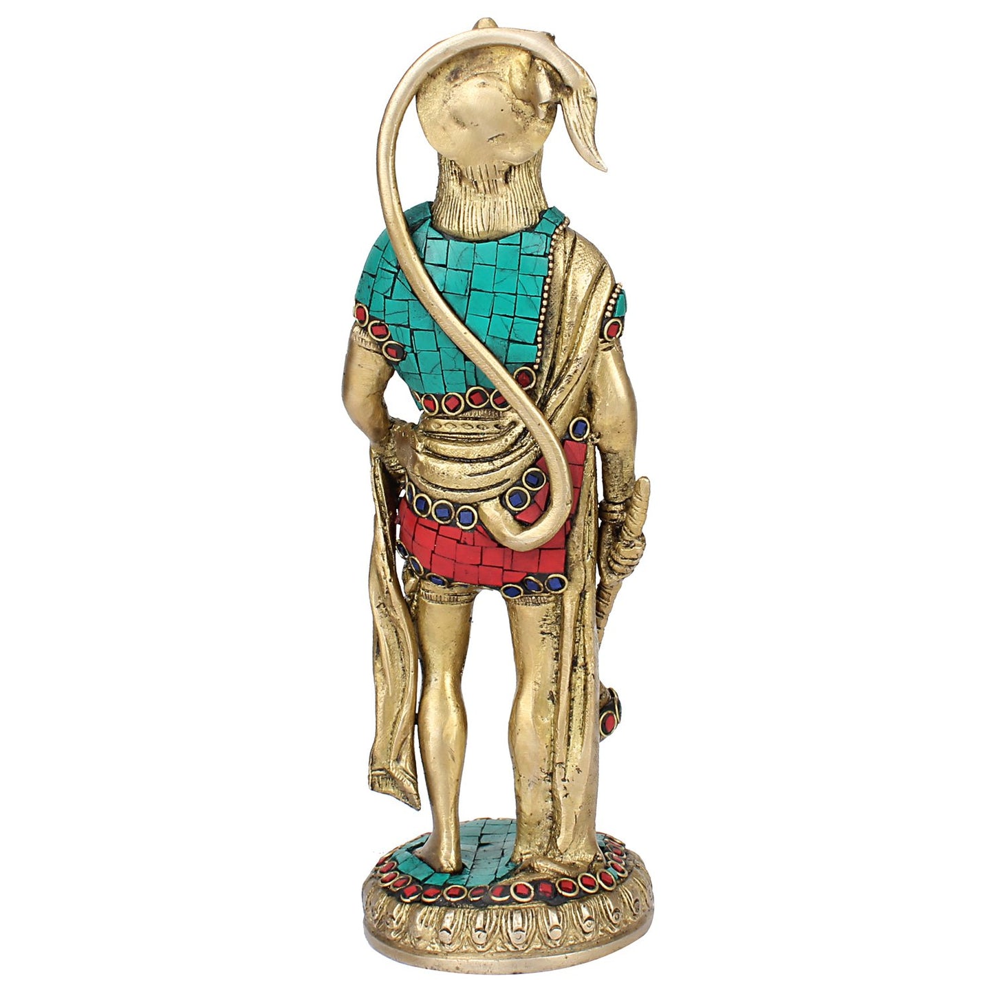 Brass Hanuman Ji Murti Lord Balaji Bajrangbali Bahubali Sankat Mochan Bhagwan Idol Multicolor Height 10 Inches - SvarupArt