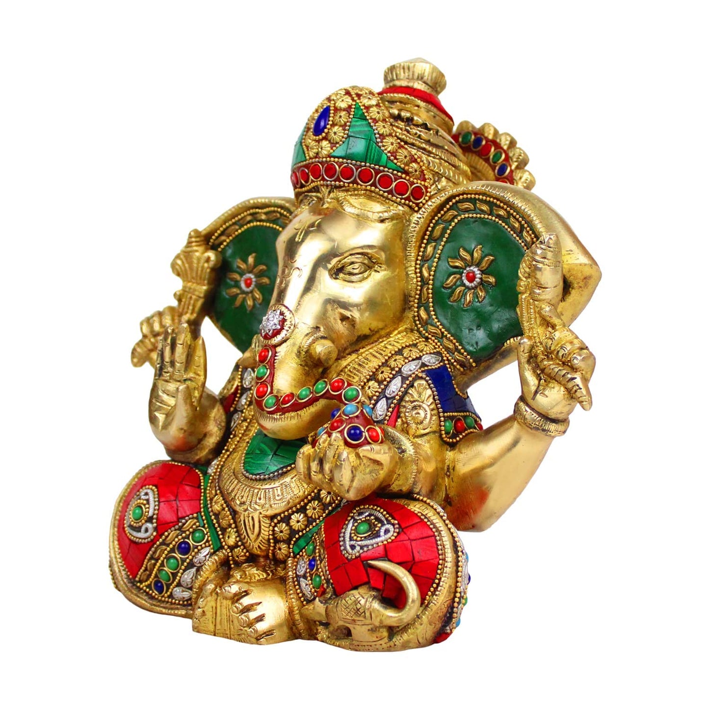 Brass Ganesha Idol for Home Decoration Ganpati Statue Murti for Gift Height 9.5 Inch Weight 5.6 Kg Color Multicolor - SvarupArt