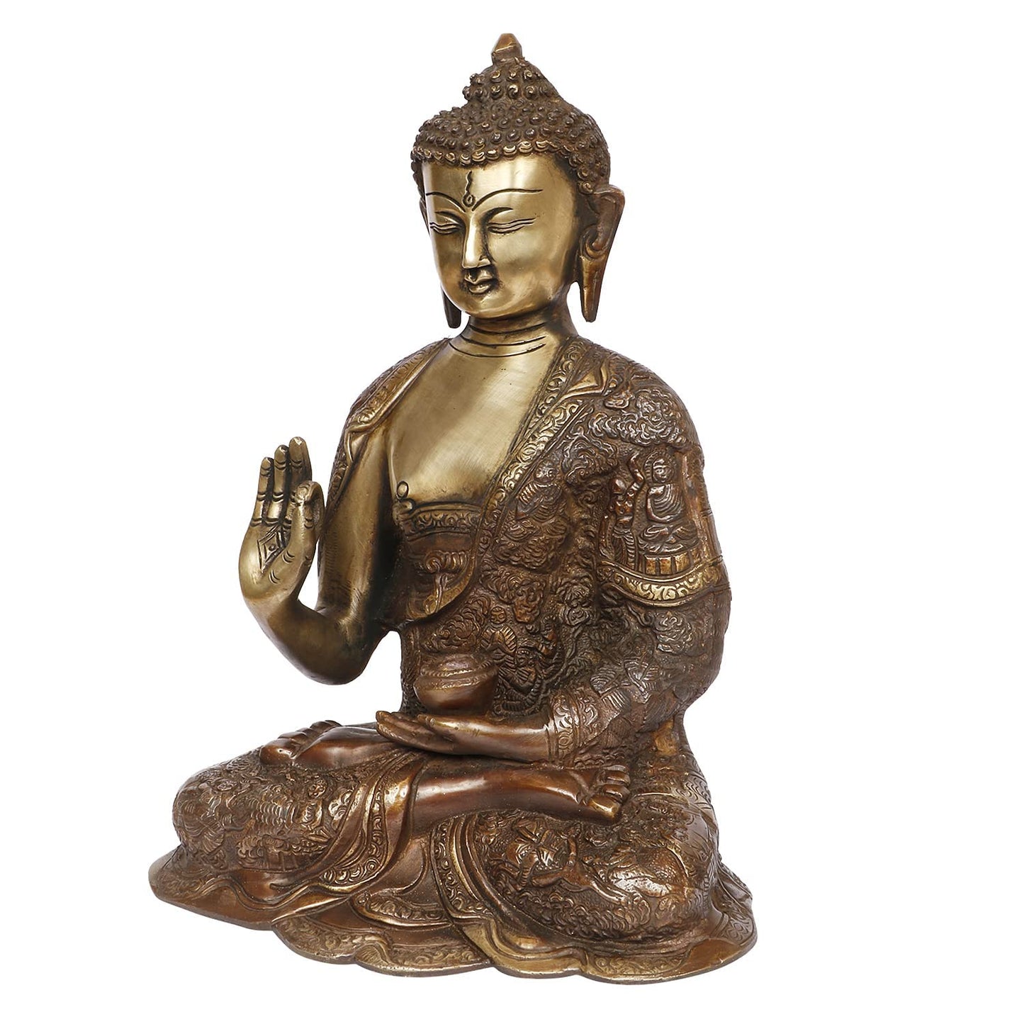 Brass Gautam Buddha Idol Statue Murti Draped in Stone Embellished Shawl for Home Decoration Blessing Buddha Height 12 Inch - SvarupArt
