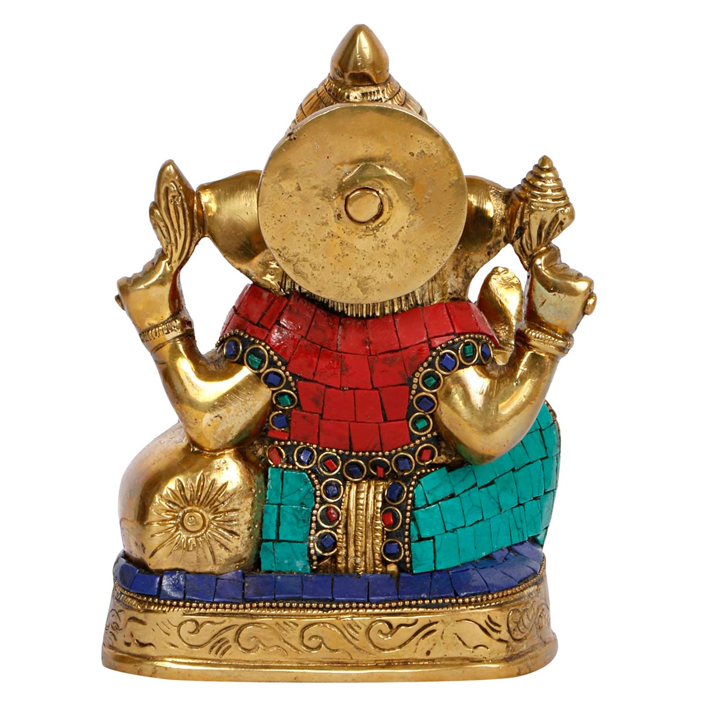 Brass Ganesh Sitting Ganesha Idol In Multicolor for Puja Home Decor Height 6.5 Inch - SvarupArt