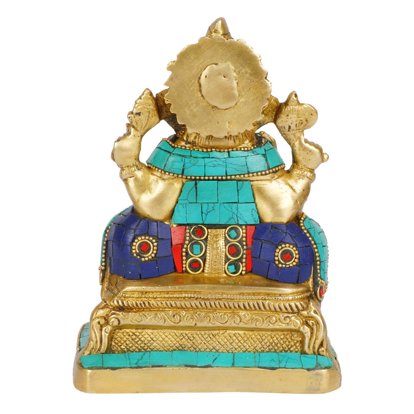 Brass Sitting Ganesha Idol In Multicolor Height 6.5 Inch Weight 2 Kg - SvarupArt