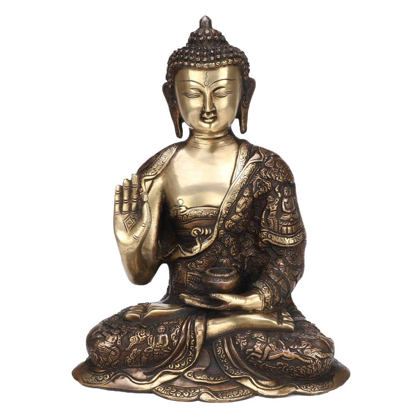 Brass Gautam Buddha Idol Statue Murti Draped in Stone Embellished Shawl for Home Decoration Blessing Buddha Height 12 Inch - SvarupArt