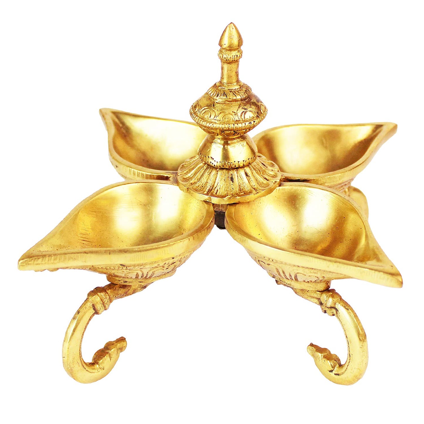 6 Inch Gold Color Brass Multi Diya with Base: Small Size, Perfect for Home Temple Decor & Aarti. - SvarupArt