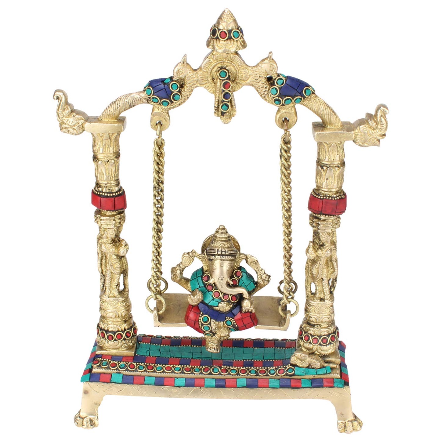 Brass Ganesha On Jhoola Ganesh Swing Showpiece, Beautiful Handcrafted Statue 12 Inch, Multicolor Weight 2.5 Kg - SvarupArt