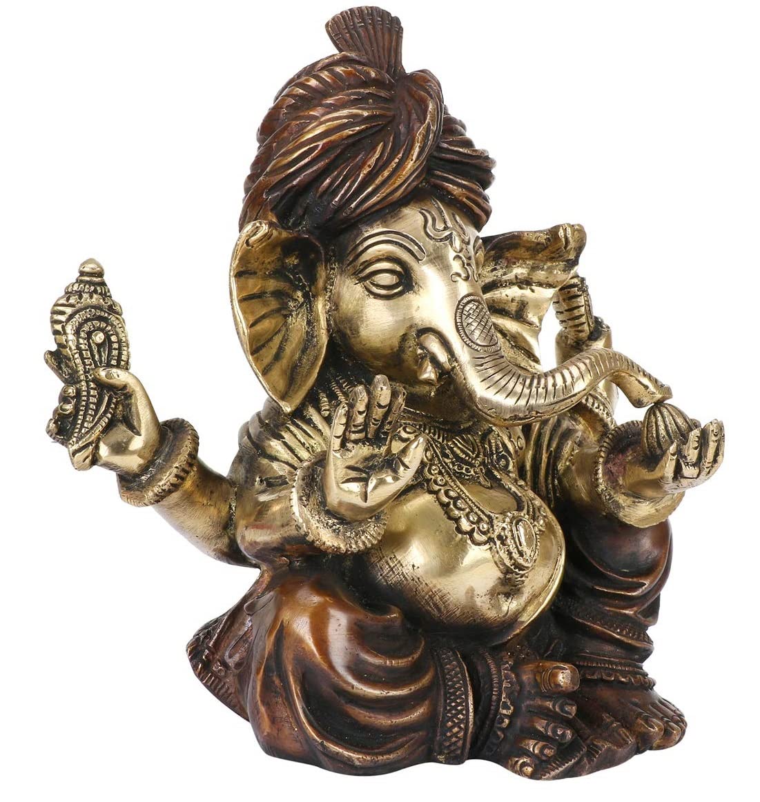 Brass Ganesha Idol for Home Decoration Ganpati Statue Murti for Gift Height 8 Inch Weight 3.8 Kg Color Brown - SvarupArt