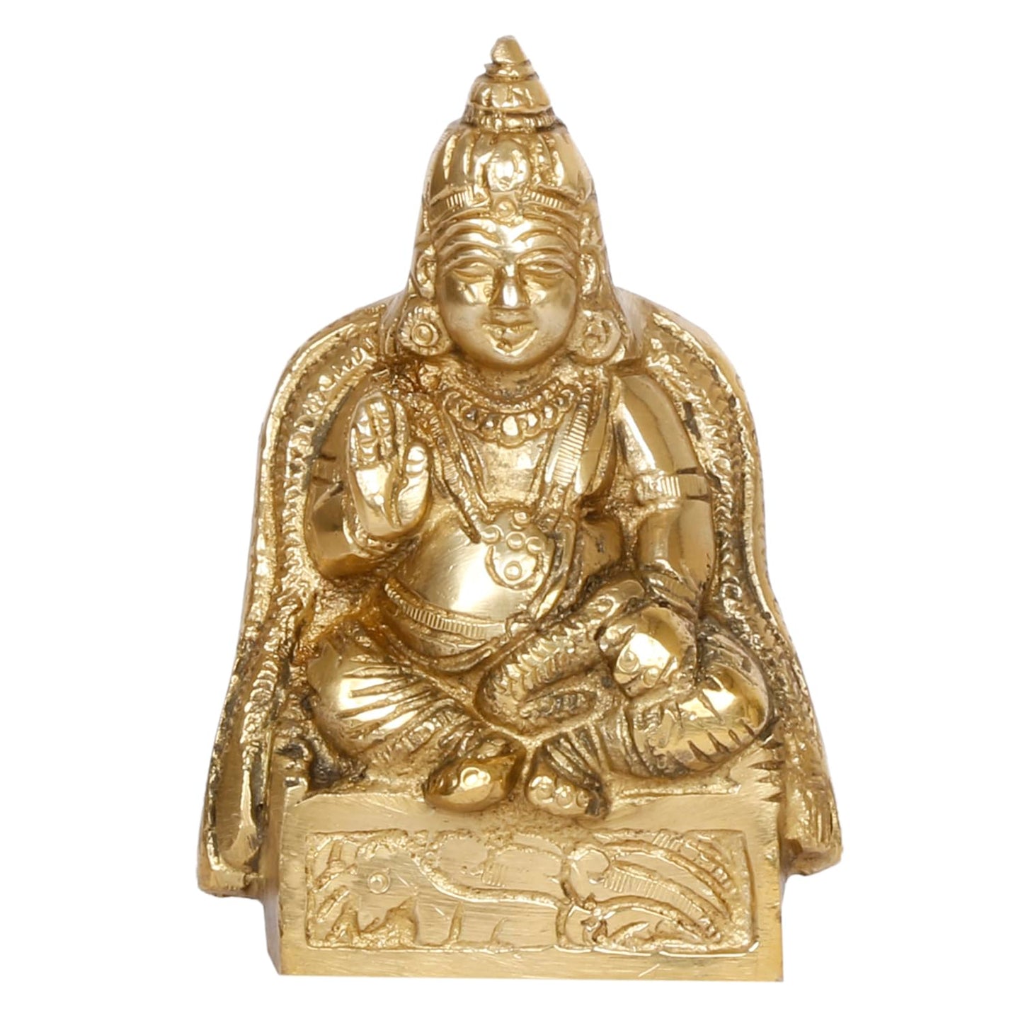 Brass Kuber Sitting Statue Yantra Showpiece Vastu Remedy Shri Kubera Idol for Good Luck Money and Feng Shui Gold Colour - SvarupArt
