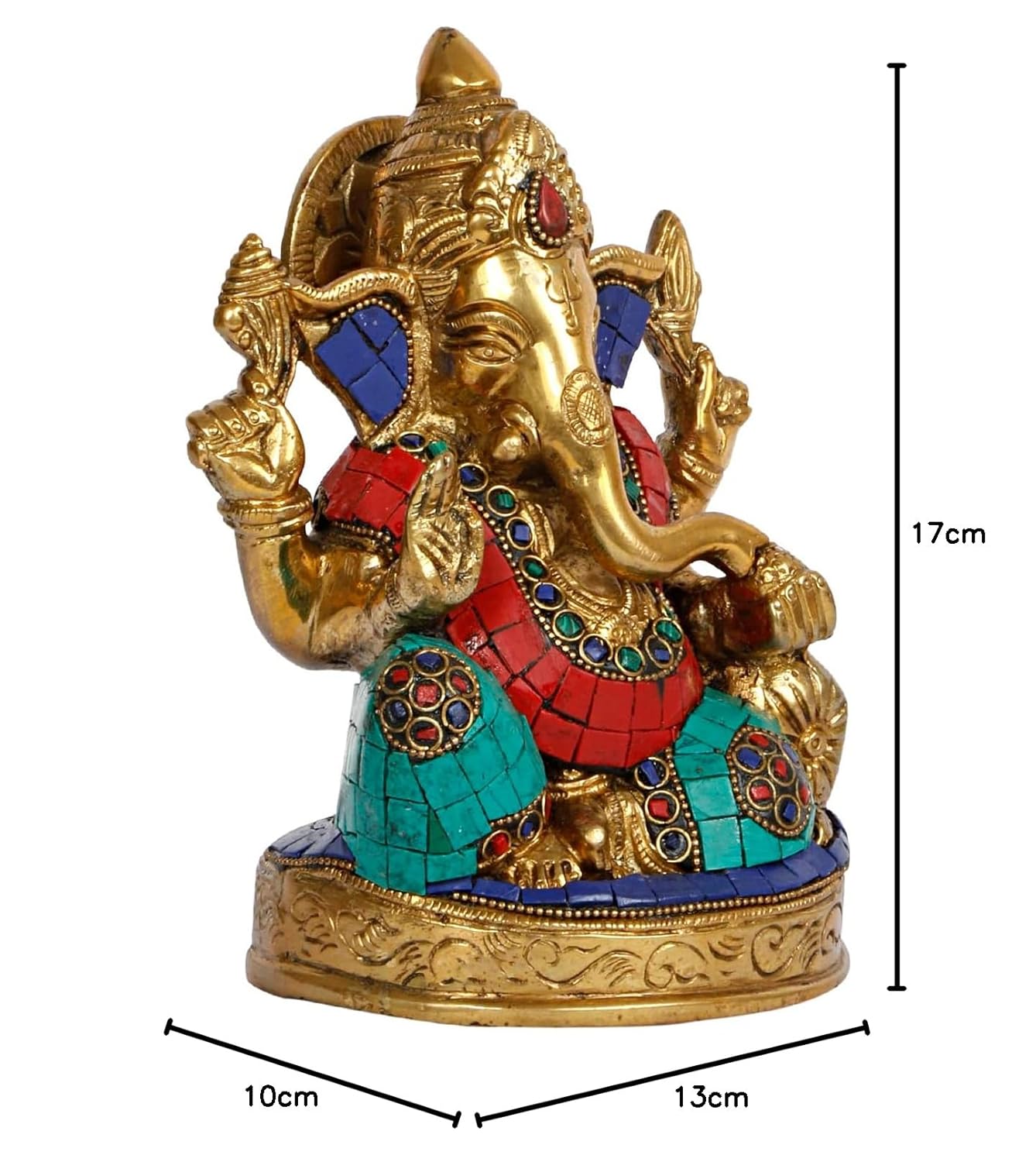 Brass Ganesh Sitting Ganesha Idol In Multicolor for Puja Home Decor Height 6.5 Inch - SvarupArt