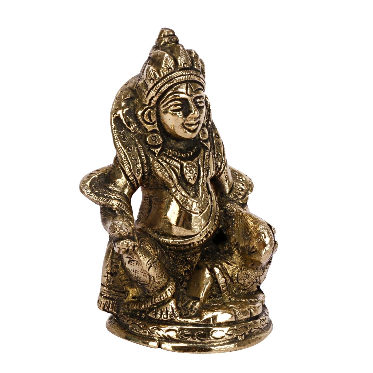 Brass Kuber Sitting Statue Yantra Vastu Remedy Shri Kubera Idol for Good Luck Money Gold Color (8x6x11 cm) - SvarupArt