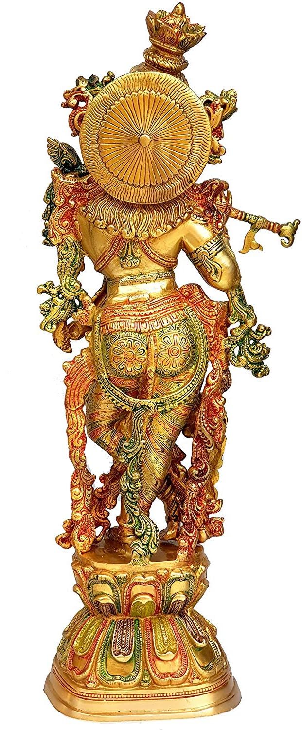 Big Brass Krishna Idol Krishan Murti in Multicolor Height 29 Inch - SvarupArt