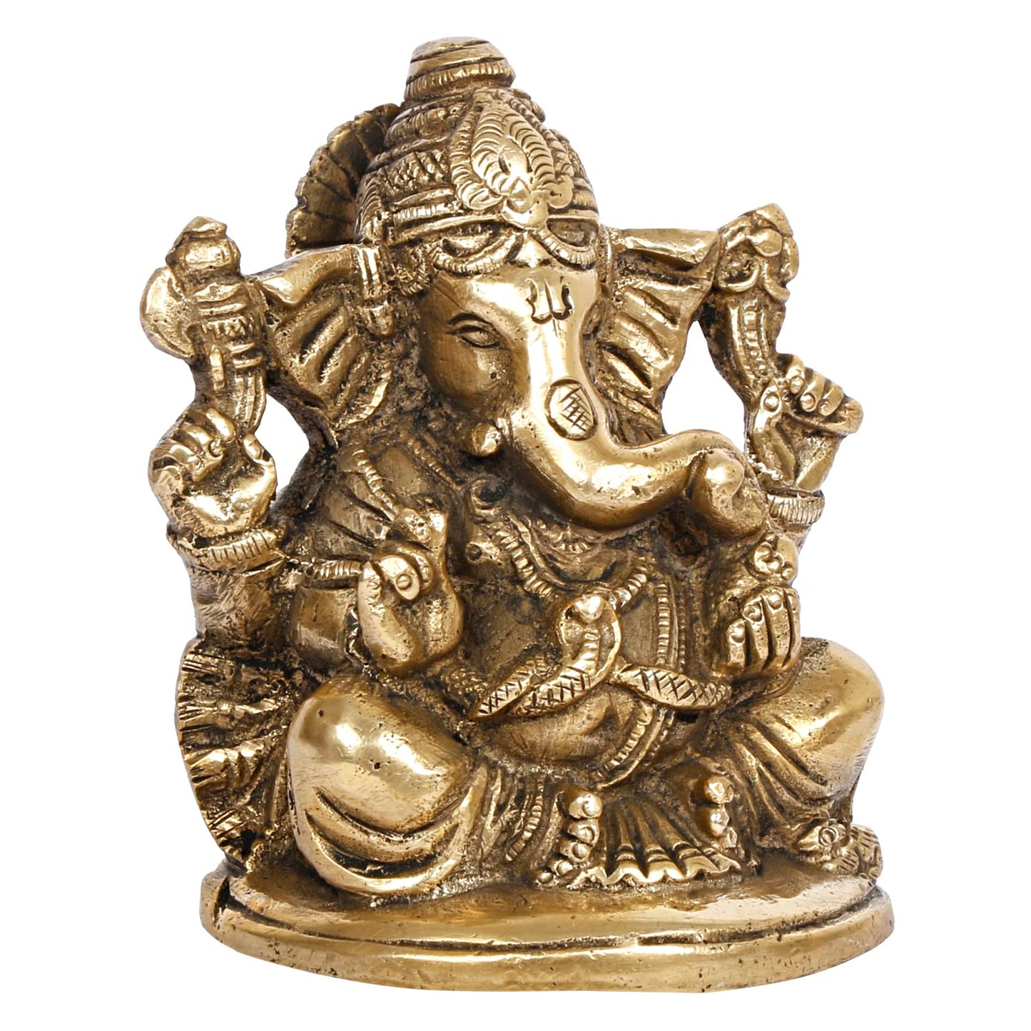 Brass Ganesh Idol Statue Murti God Ganesha Vinayak Ganpati Sitting Sculpture for Home Entrance Decor Diwali Gift - SvarupArt
