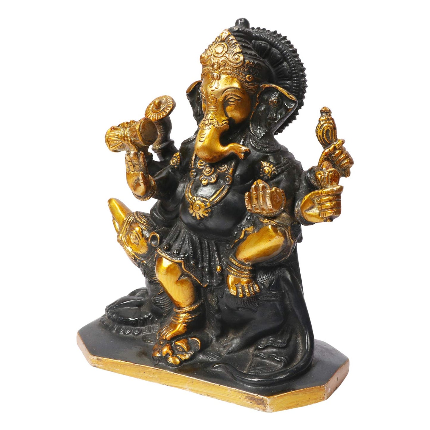 Brass Ganesha Idol for Home Decoration Ganpati Statue Murti for Gift Height 8 Inch Weight 2.7 Kg Color Black - SvarupArt