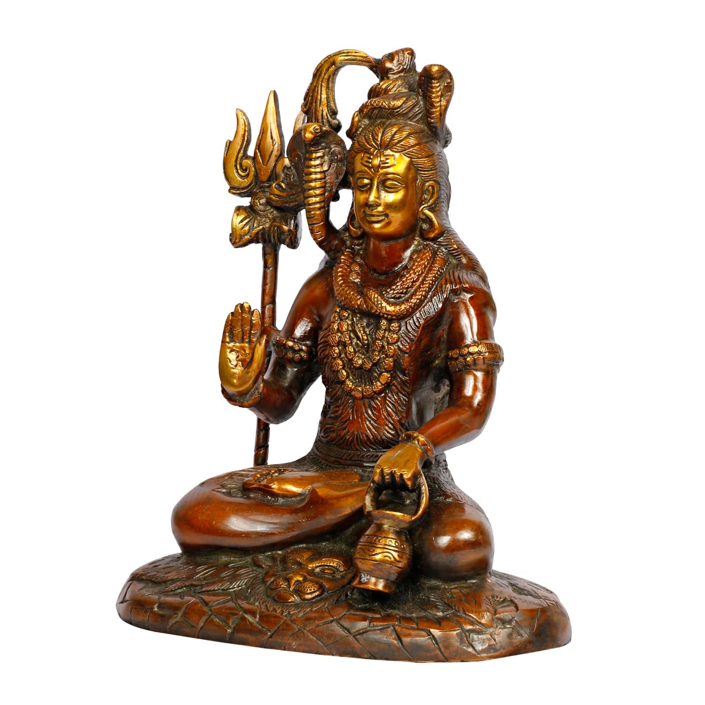 Lord Shiva Brass Metal Bhagwan Shiv Murti with Trishul Statue Home Decor Mandir Puja 10 Inch Copper Color 1 Pcs - SvarupArt