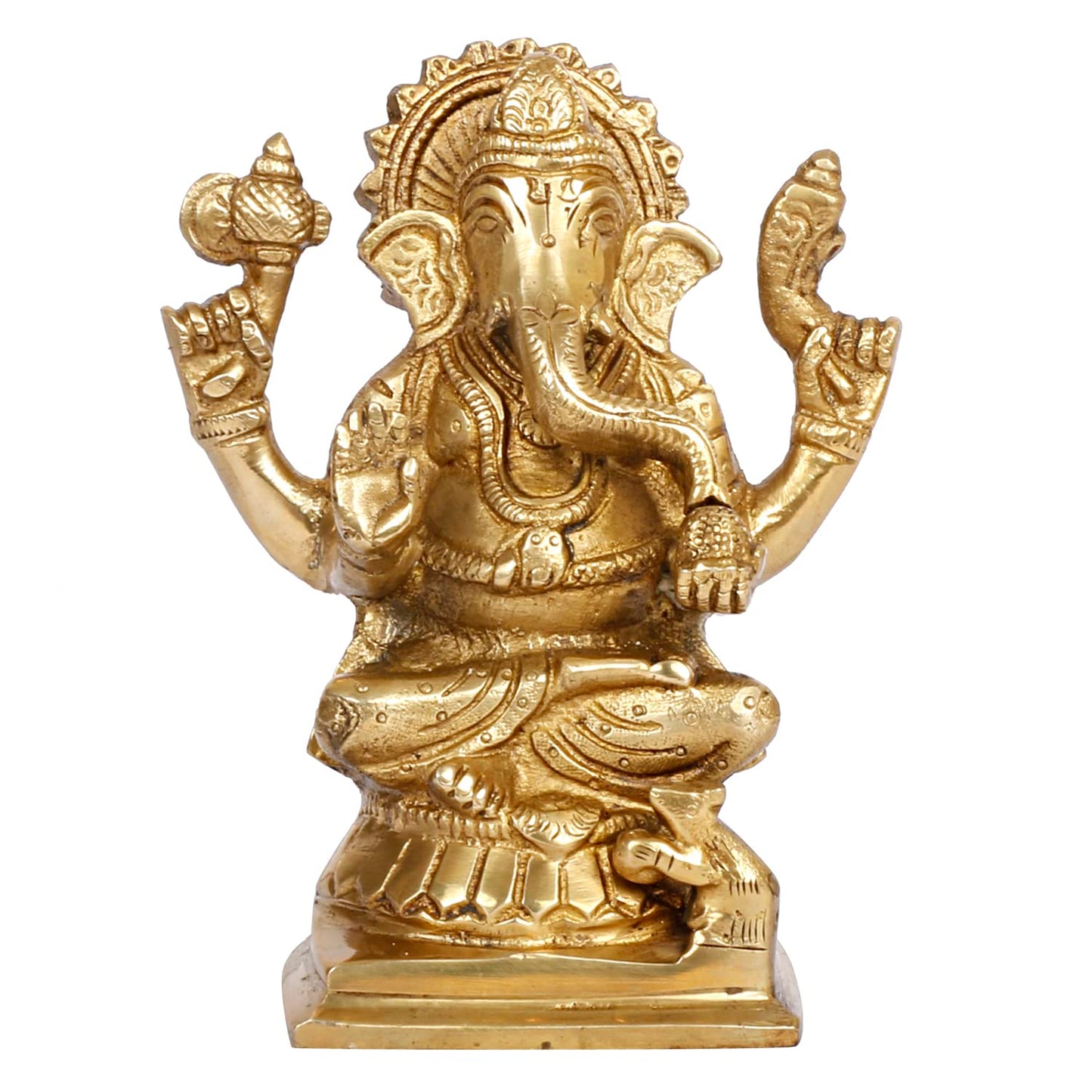 Brass Ganesh Bhagwan Idol Sitting Ganesha Statue Ganpati Puja Murti for Home Entrance Decor Diwali Gift 5 Inch - SvarupArt