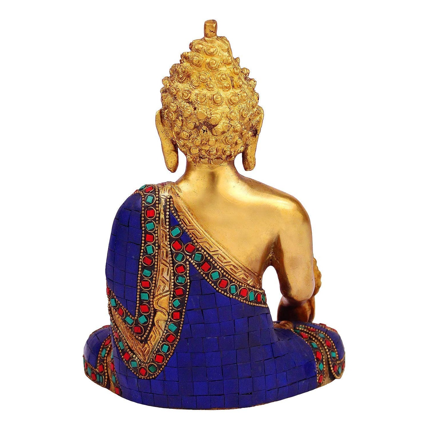 Brass Buddha Idol in Bhumisparsha Mudra Statue Tibetan Buddhist Décor Height 9 Inch Weight 2.7 Kg Multicolor - SvarupArt