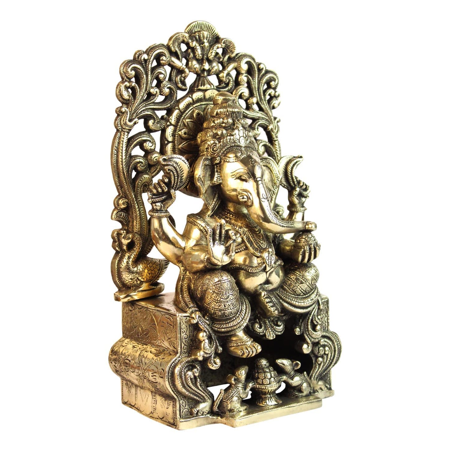 Brass Ganesha Idol for Home Decoration Ganpati Statue Murti for Gift Height 13 Inch Weight 7.2 Kg Color Antique Gold - SvarupArt