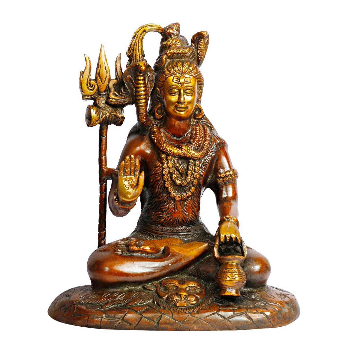 Lord Shiva Brass Metal Bhagwan Shiv Murti with Trishul Statue Home Decor Mandir Puja 10 Inch Copper Color 1 Pcs - SvarupArt