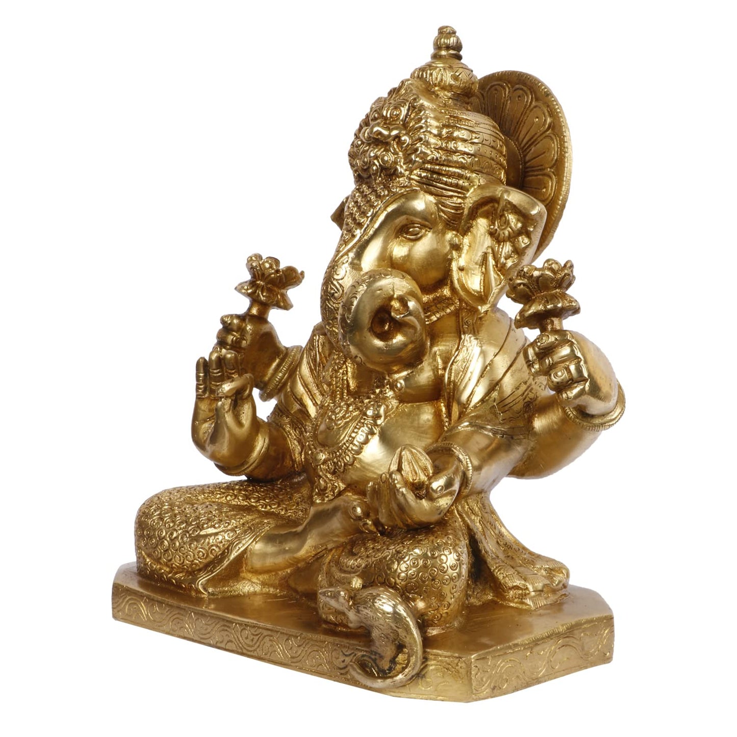 Brass Ganesha Idol for Home Decoration Ganpati Statue Murti for Gift Height 9 Inch Weight 5.2 Kg Color Gold - SvarupArt