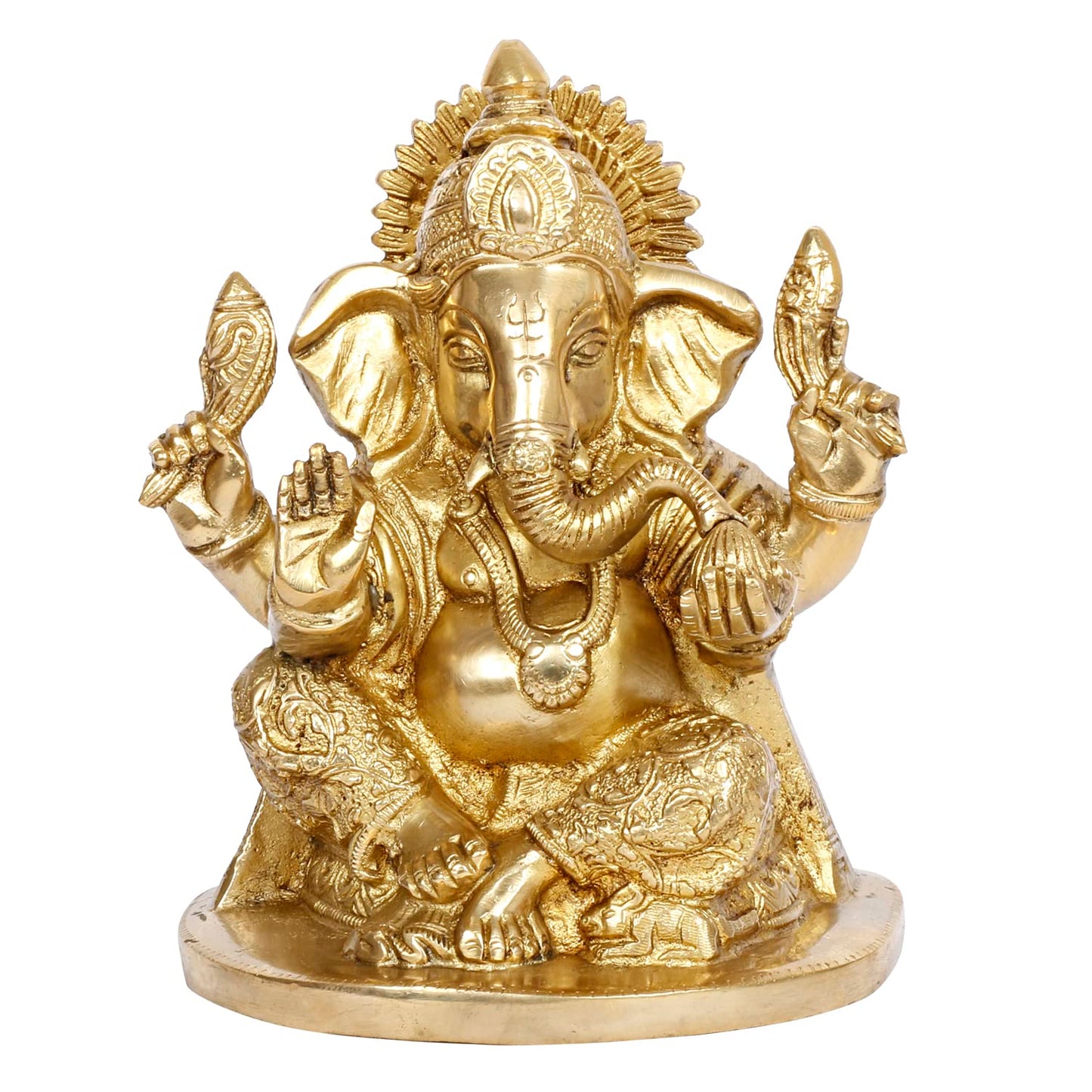 Brass Ganesh Bhagwan Idol Ganesha Statue Ganpati Murti for Home Entrance Decor Diwali Gift 7 Inch - SvarupArt