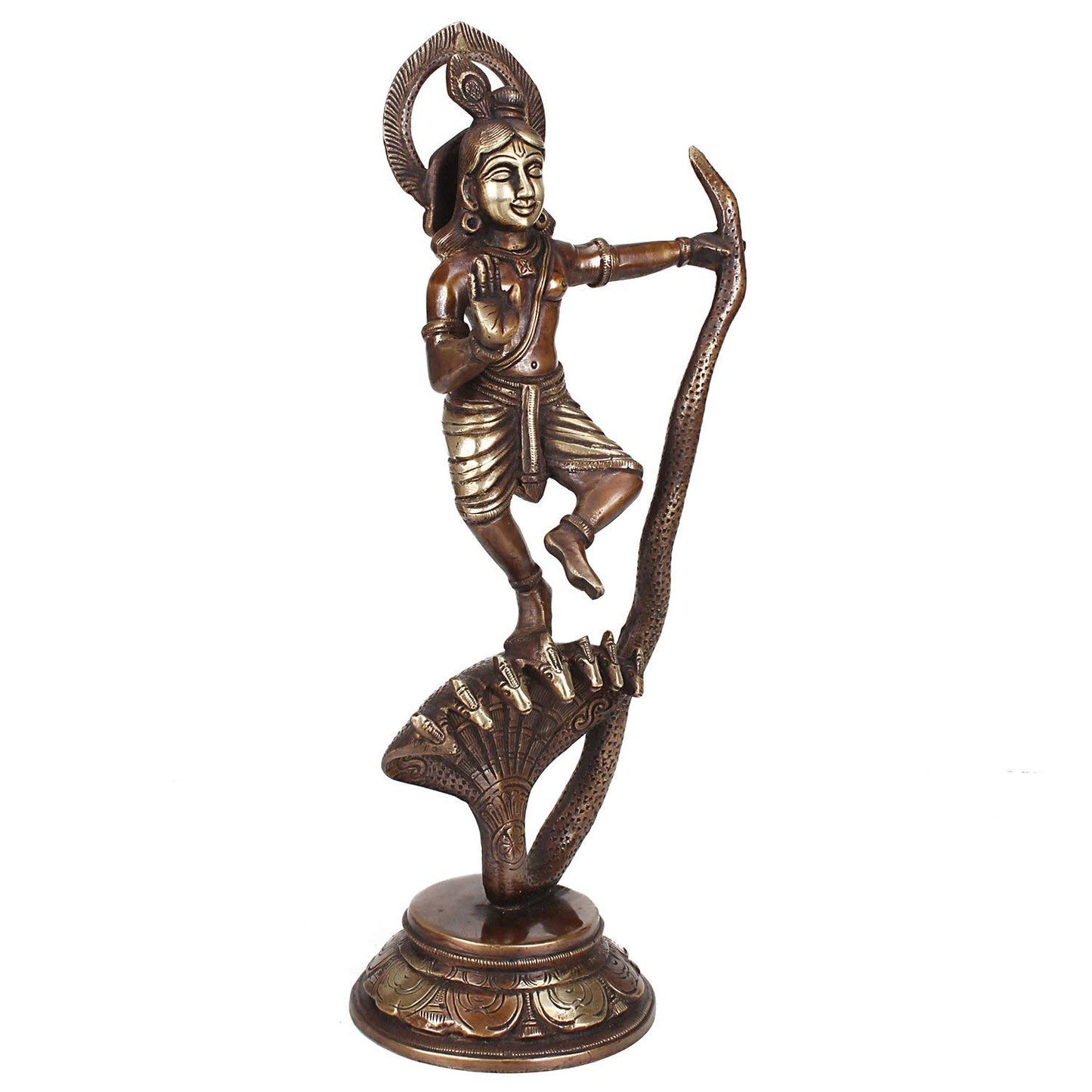 Brass Krishna Bhagwan Idol Murli Kishan Murti Playing Bansuri Gift for Home Mandir Decor Marriage Height 12.5 Inch - SvarupArt
