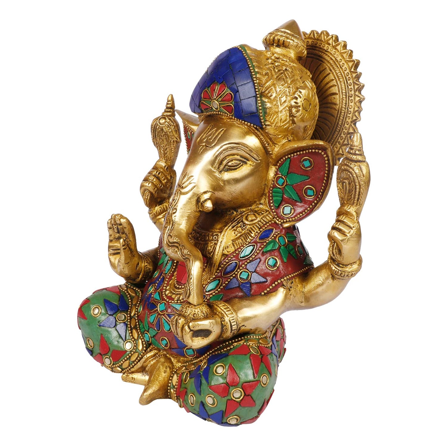 Brass Ganesha Idol for Home Decoration Ganpati Statue Murti for Gift Height 8.5 Inch Weight 3.6 Kg Color Multicolor - SvarupArt