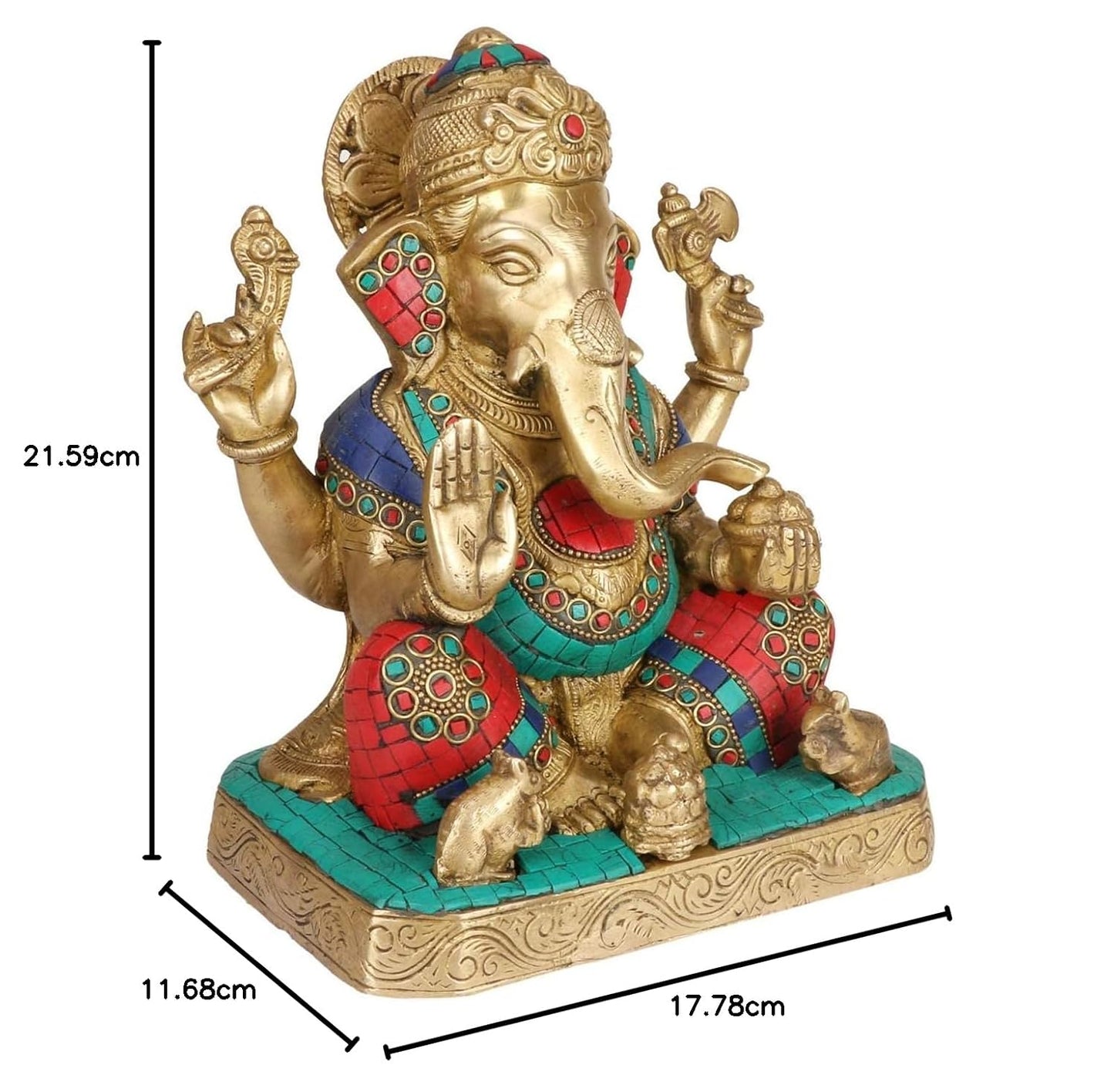 Brass Ganesha Idol for Home Decoration Ganpati Statue Murti for Gift Height 8.5 Inch Weight 4.7 Kg Color Multicolor - SvarupArt