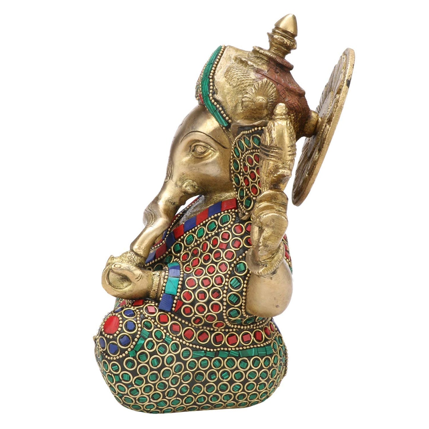 Brass Ganesha Idol for Home Decoration Ganpati Statue Murti for Gift Height 8 Inch Weight 3.2 Kg Color Multicolor - SvarupArt