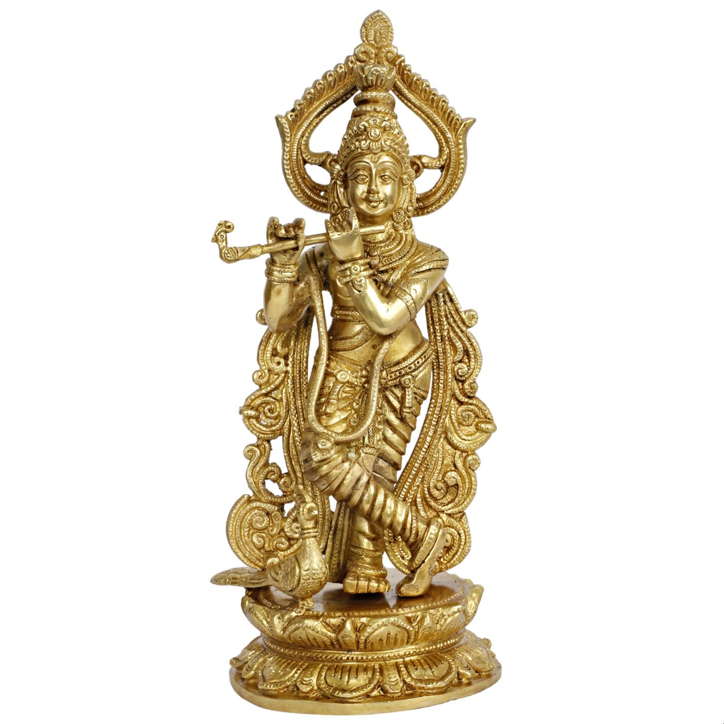Brass Krishna Bhagwan Idol Murli Kishan Murti Playing Bansuri Gift for Home Mandir Decor Marriage Height 12 Inch - SvarupArt
