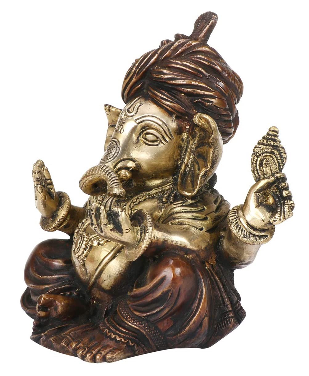 Brass Ganesha Idol for Home Decoration Ganpati Statue Murti for Gift Height 8 Inch Weight 3.8 Kg Color Brown - SvarupArt