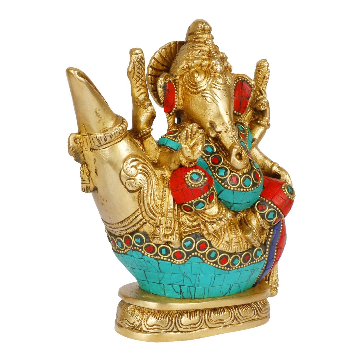 Brass Ganesha Idol for Home Decoration Ganpati Statue Murti for Gift Height 7 Inch Weight 2.5 Kg Color Multicolor - SvarupArt